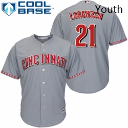 Youth Majestic Cincinnati Reds 21 Michael Lorenzen Replica Grey Road Cool Base MLB Jersey