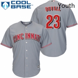 Youth Majestic Cincinnati Reds 23 Adam Duvall Replica Grey Road Cool Base MLB Jersey