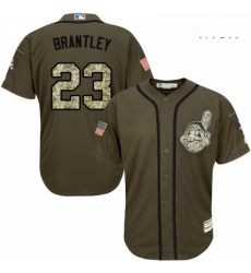 Mens Majestic Cleveland Indians 23 Michael Brantley Authentic Green Salute to Service MLB Jersey