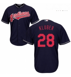 Mens Majestic Cleveland Indians 28 Corey Kluber Replica Navy Blue Alternate 1 Cool Base MLB Jersey