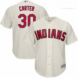 Mens Majestic Cleveland Indians 30 Joe Carter Replica Cream Alternate 2 Cool Base MLB Jersey