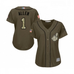 Womens Cleveland Indians 1 Greg Allen Authentic Green Salute to Service Baseball Jersey 