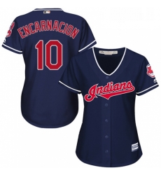 Womens Majestic Cleveland Indians 10 Edwin Encarnacion Authentic Navy Blue Alternate 1 Cool Base MLB Jersey