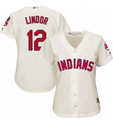 Womens Majestic Cleveland Indians 12 Francisco Lindor Replica Cream Alternate 2 Cool Base MLB Jersey