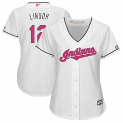 Womens Majestic Cleveland Indians 12 Francisco Lindor Replica White Mothers Day Cool Base MLB Jersey