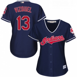 Womens Majestic Cleveland Indians 13 Omar Vizquel Replica Navy Blue Alternate 1 Cool Base MLB Jersey 