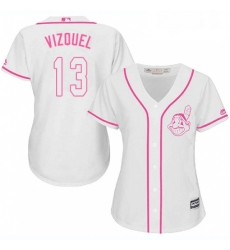 Womens Majestic Cleveland Indians 13 Omar Vizquel Replica White Fashion Cool Base MLB Jersey 