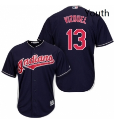 Youth Majestic Cleveland Indians 13 Omar Vizquel Authentic Navy Blue Alternate 1 Cool Base MLB Jersey 