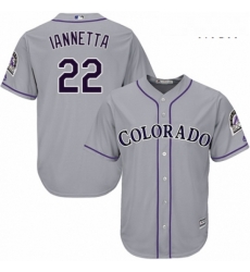 Mens Majestic Colorado Rockies 22 Chris Iannetta Replica Grey Road Cool Base MLB Jersey 