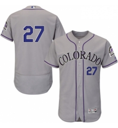 Mens Majestic Colorado Rockies 27 Trevor Story Grey Road Flex Base Authentic Collection MLB Jersey