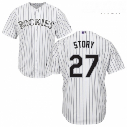 Mens Majestic Colorado Rockies 27 Trevor Story Replica White Home Cool Base MLB Jersey