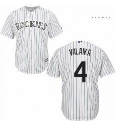 Mens Majestic Colorado Rockies 4 Pat Valaika Replica White Home Cool Base MLB Jersey 