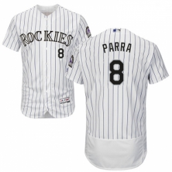 Mens Majestic Colorado Rockies 8 Gerardo Parra White Home Flex Base Authentic Collection MLB Jersey