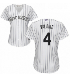 Womens Majestic Colorado Rockies 4 Pat Valaika Replica White Home Cool Base MLB Jersey 