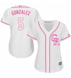 Womens Majestic Colorado Rockies 5 Carlos Gonzalez Authentic White Fashion Cool Base MLB Jersey