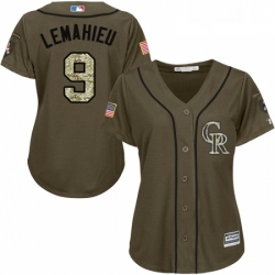 Womens Majestic Colorado Rockies 9 DJ LeMahieu Replica Green Salute to Service MLB Jersey