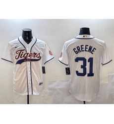 Men Detroit Tigers 31 Riley Greene White With Patch Cool Base Stitched Baseball Jersey