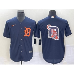 Men Detroit Tigers Navy Orange Team Big Logo Cool Base Stitched Jersey