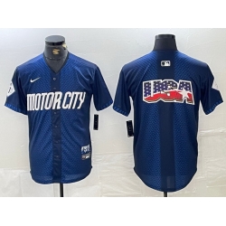 Men Detroit Tigers Team Big Logo 2024 Navy City Connect Cool Base Limited Stitched 2