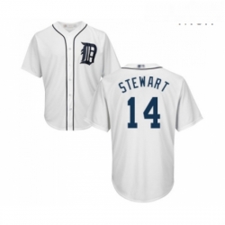 Mens Detroit Tigers 14 Christin Stewart Replica White Home Cool Base Baseball Jersey 