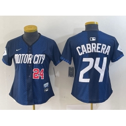 Women Detroit Tigers 24 Miguel Cabrera 2024 Navy City Connect Cool Base Limited Stitched Baseball Jersey 001