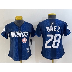 Women Detroit Tigers 28 Javier Baez 2024 Navy City Connect Cool Base Limited Stitched Baseball Jersey 3