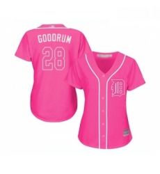 Womens Detroit Tigers 28 Niko Goodrum Replica Pink Fashion Cool Base Baseball Jersey 