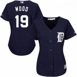 Womens Majestic Detroit Tigers 19 Travis Wood Authentic Navy Blue Alternate Cool Base MLB Jersey 