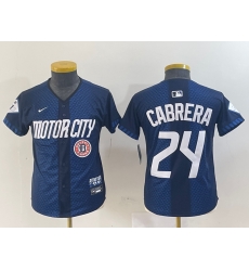 Youth Detroit Tigers 24 Miguel Cabrera 2024 Navy City Connect Cool Base Limited Stitched Baseball Jersey 001