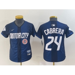 Youth Detroit Tigers 24 Miguel Cabrera 2024 Navy City Connect Cool Base Limited Stitched Baseball Jersey 001
