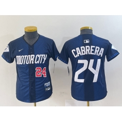 Youth Detroit Tigers 24 Miguel Cabrera 2024 Navy City Connect Cool Base Limited Stitched Baseball Jersey 003
