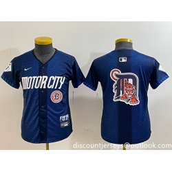 Youth Detroit Tigers Team Big Logo 2024 Navy City Connect Cool Base Limited Stitched jerseys
