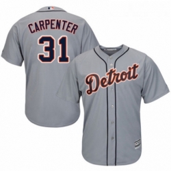 Youth Majestic Detroit Tigers 31 Ryan Carpenter Replica Grey Road Cool Base MLB Jersey 