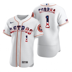 Men Houston Astros 1 Carlos Correa Men Nike White Fluttering USA Flag Limited Edition Flex Base MLB Jersey