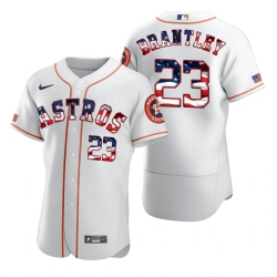 Men Houston Astros 23 Michael Brantley Men Nike White Fluttering USA Flag Limited Edition Flex Base MLB Jersey