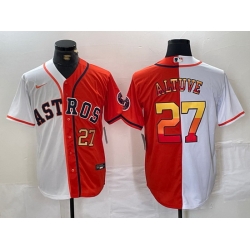 Men Houston Astros 27 Jose Altuve White Orange Split With Patch Cool Base Stitched Baseball Jersey 1