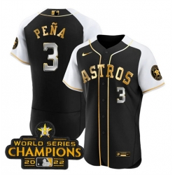 Men Houston Astros 3 Jeremy Pe F1a 2023 Black Gold Alternate Flex Base Stitched Baseball Jersey