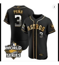 Men Houston Astros 3 Jeremy Pena Black Gold 2022 World Series Patch Jersey