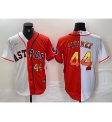 Men Houston Astros 44 Yordan Alvarez White Orange Split With Patch Cool Base Stitched Baseball Jersey 2