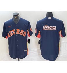 Men Houston Astros Navy Team Big Logo With Patch Cool Base Stitched Baseball Jersey 1