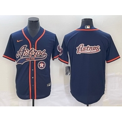 Men Houston Astros Navy Team Big Logo With Patch Cool Base Stitched Baseball Jersey