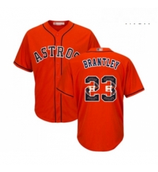 Mens Houston Astros 23 Michael Brantley Authentic Orange Team Logo Fashion Cool Base Baseball Jersey 