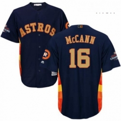 Mens Majestic Houston Astros 16 Brian McCann Replica Navy Blue Alternate 2018 Gold Program Cool Base MLB Jersey