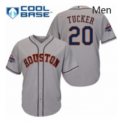 Mens Majestic Houston Astros 20 Preston Tucker Replica Grey Road 2017 World Series Champions Cool Base MLB Jersey