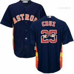 Mens Majestic Houston Astros 25 Jose Cruz Jr Authentic Navy Blue Team Logo Fashion Cool Base MLB Jersey