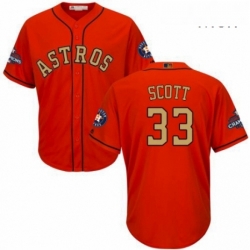 Mens Majestic Houston Astros 33 Mike Scott Replica Orange Alternate 2018 Gold Program Cool Base MLB Jersey