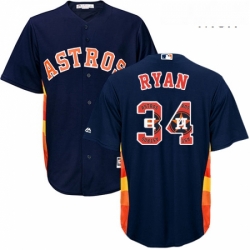 Mens Majestic Houston Astros 34 Nolan Ryan Authentic Navy Blue Team Logo Fashion Cool Base MLB Jersey