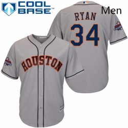 Mens Majestic Houston Astros 34 Nolan Ryan Replica Grey Road 2017 World Series Champions Cool Base MLB Jersey