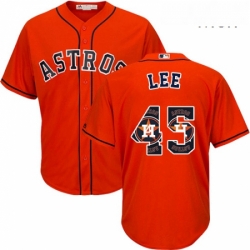 Mens Majestic Houston Astros 45 Carlos Lee Authentic Orange Team Logo Fashion Cool Base MLB Jersey