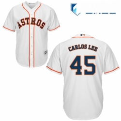 Mens Majestic Houston Astros 45 Carlos Lee Replica White Home Cool Base MLB Jersey